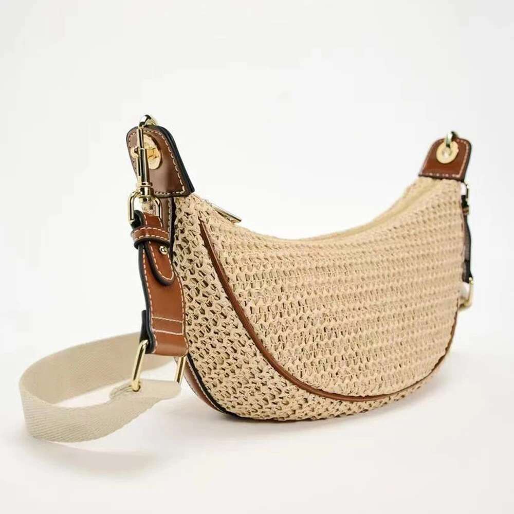 Fashion Woven Hobo Straw Bohemian Half Moon Travel Beach Bags For Women Handbags Designer Handmade Shoulder Crossbody Bag