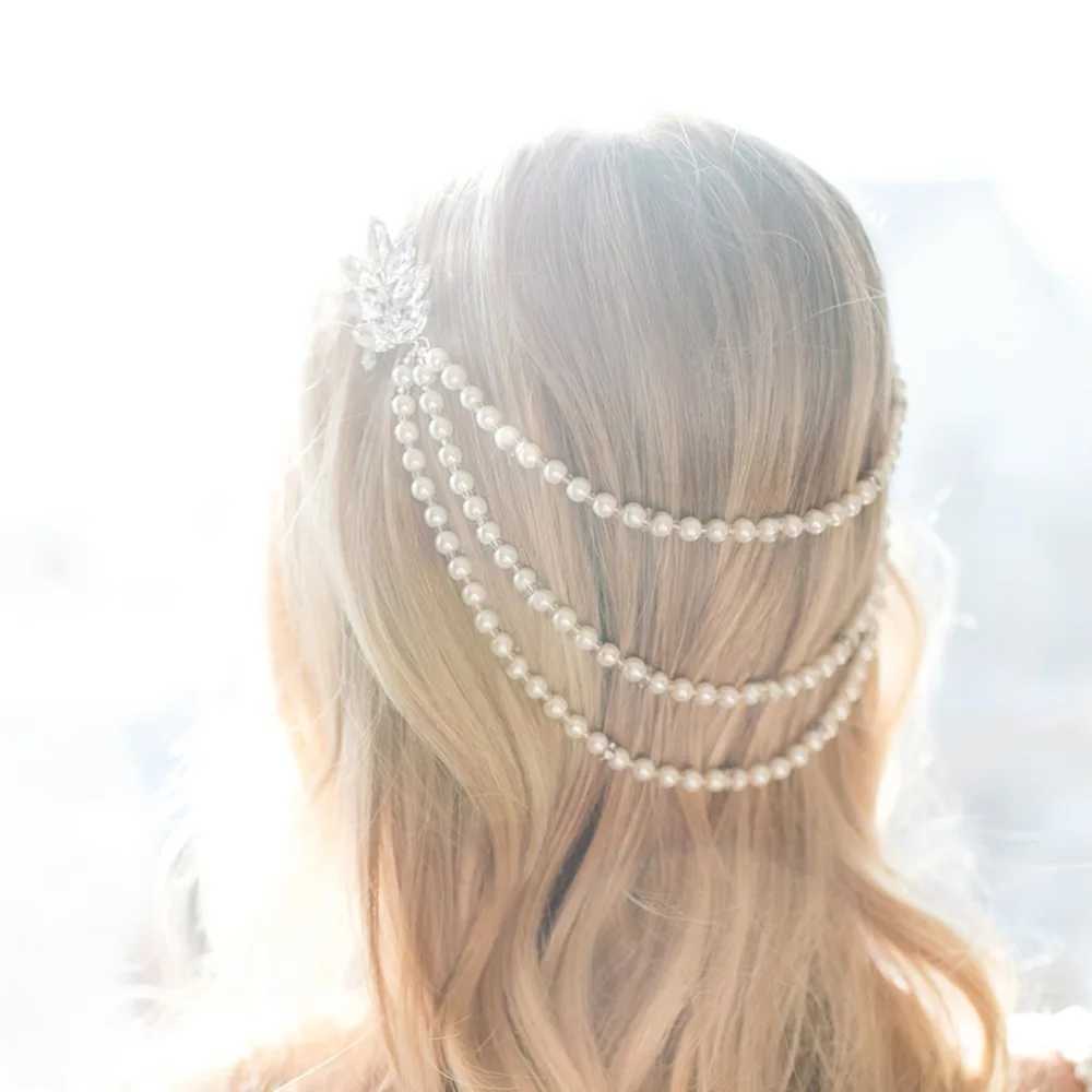 New Multi-layer Pearl Hair Chain Womens Simple Retro Bridal Wedding Headpiece High-end Fashion Rhinestone Plug Comb Z250605