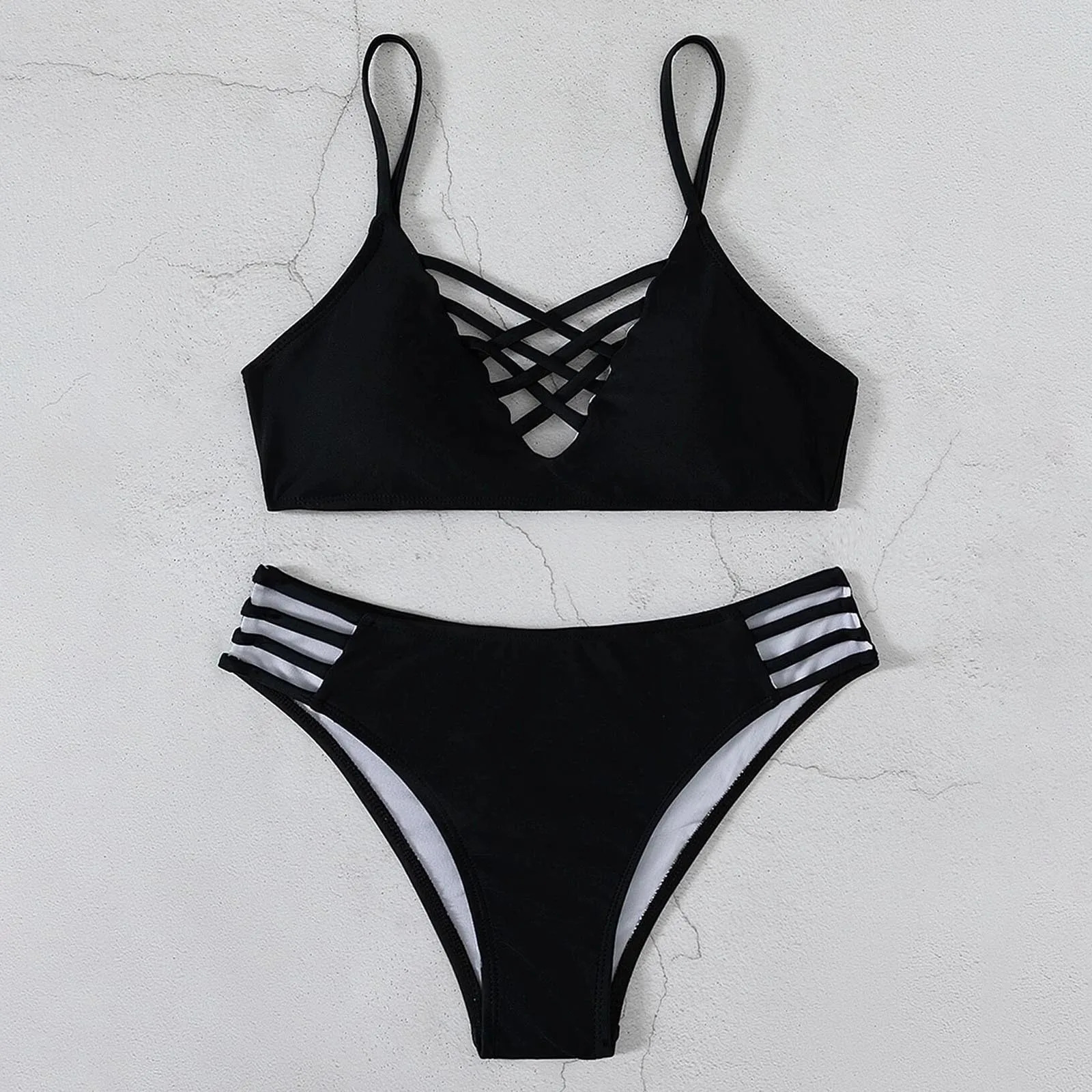 Split Swimsuit Pure Color Tight Sexy Beach Bikini Solid Two Piece For Women Summer Brazilian Bathing Suit 250530