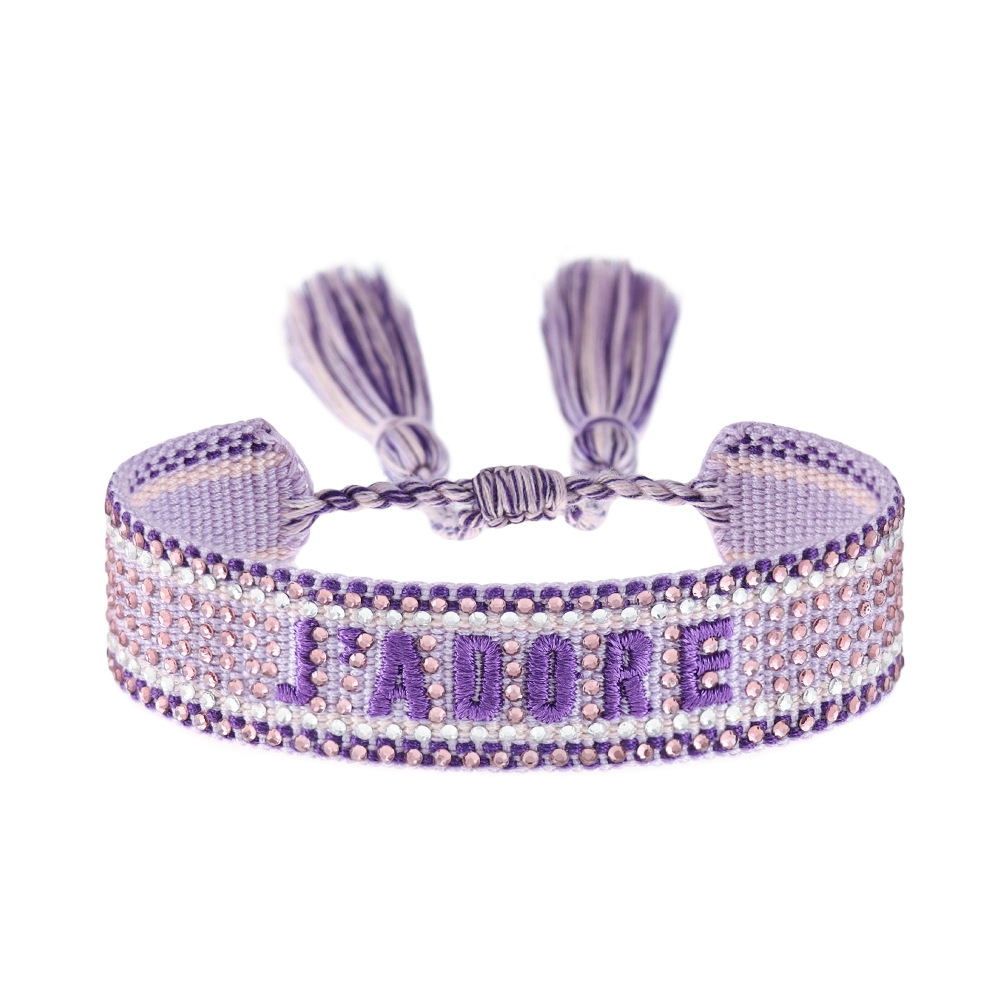 Colorful Diamond Embroidered Braided Bracelet Women Rhinestone Letter Fringe Wristband Jewelry