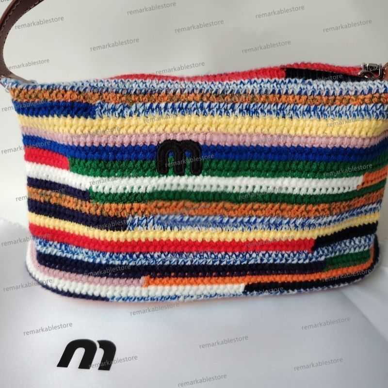 Shoulder Bags Rainbow Woven Bag Designer Tote Bag Summer Beach Bag Weekender Bags Designer Handbag Colored Stripes Wool Thread Crochet Weaving Underarm Shoulder Ba