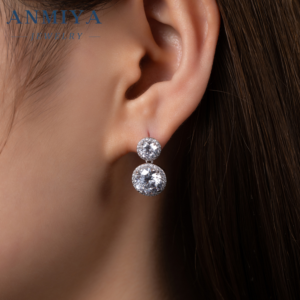 Glaring Fashion Jewelry Earrings Double Round Zircon Set Lab Diamond Jewelry Earrings and Necklace for Women