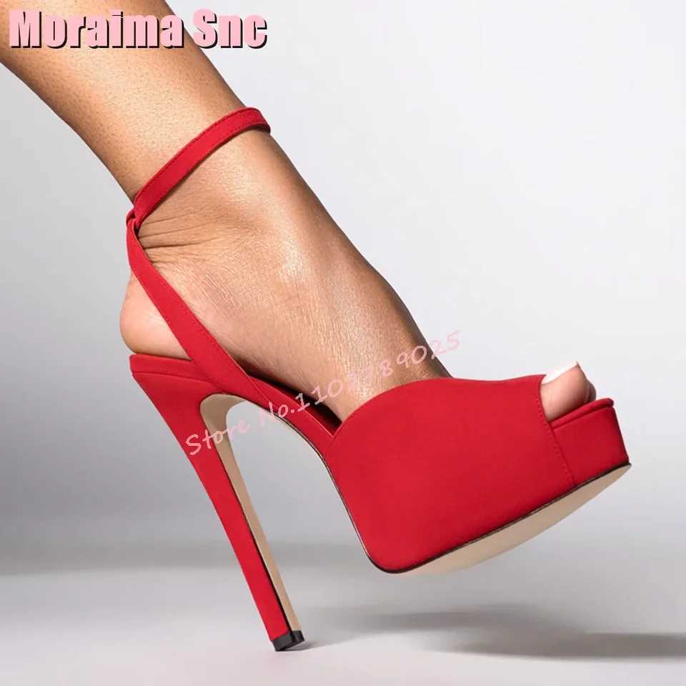 Fashion Platform Peep Toe Sandals Stiletto High Heel Ankle Buckle Strap Suede Leather Women Shoes Summer Sandals Banquet 2024C250606