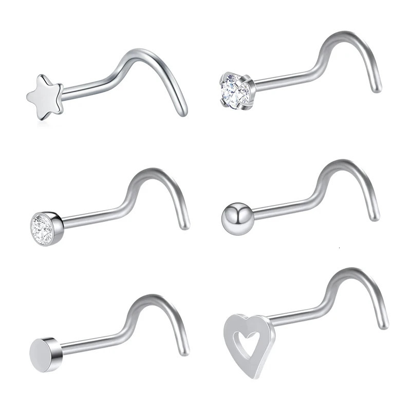 6Pcs/set 20G Fashion Nose Septum Piercing Studs Set Stainless Steel Nose Septum Studs Body Piering Jewelry For Nose Piercing 250605