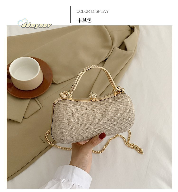 New Women's Handbag 2024 Textured Tote Box Evening Niche Chain Shoulder Crossbody Bag ddmynov