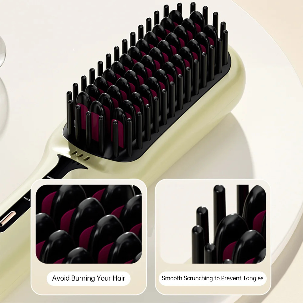 Hair Straightening Brush Negative Ion 2 In 1 Hair Straightener Heating Comb Multifunctional Hair Curler Curling Iron Stying Tool 250605