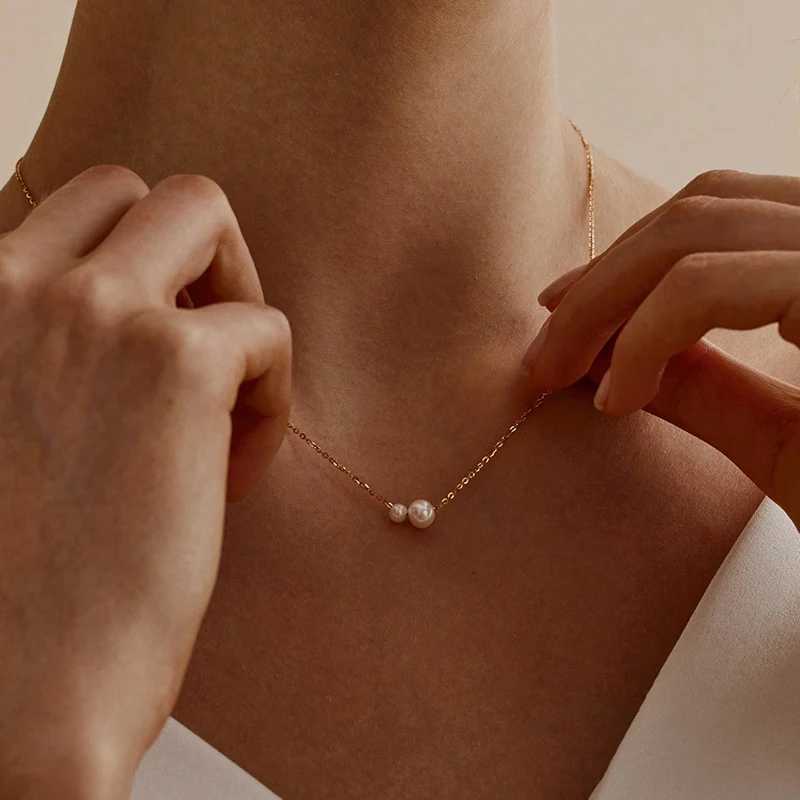 1pc fashionable European and American style stainless steel simple oval white pearl necklace sweet and feminine ins accessory Y250605