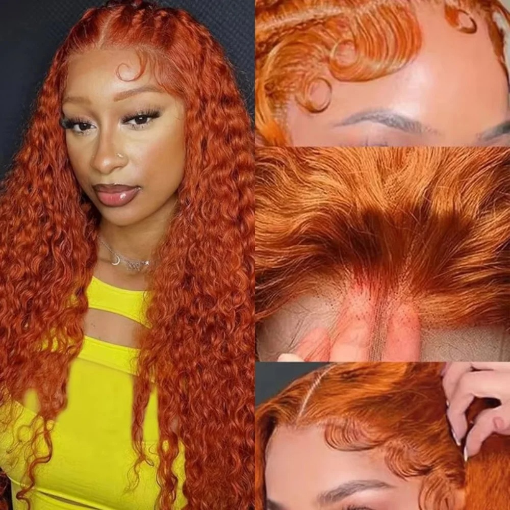 Curly Ginger Wigs 13x6 Hd Transparent Lace Frontal Human Hair Wig Deep Wave 30 Inch High Density Colored Lace Front Brazilian Synthetic