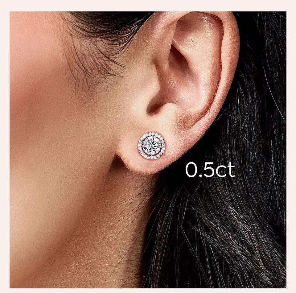 GRA 0.5ct Moissanite Sparkling Diamond Stud Earring Vintage 925 Silver 18k Rose Gold Earring Jewelry for Women Engagement