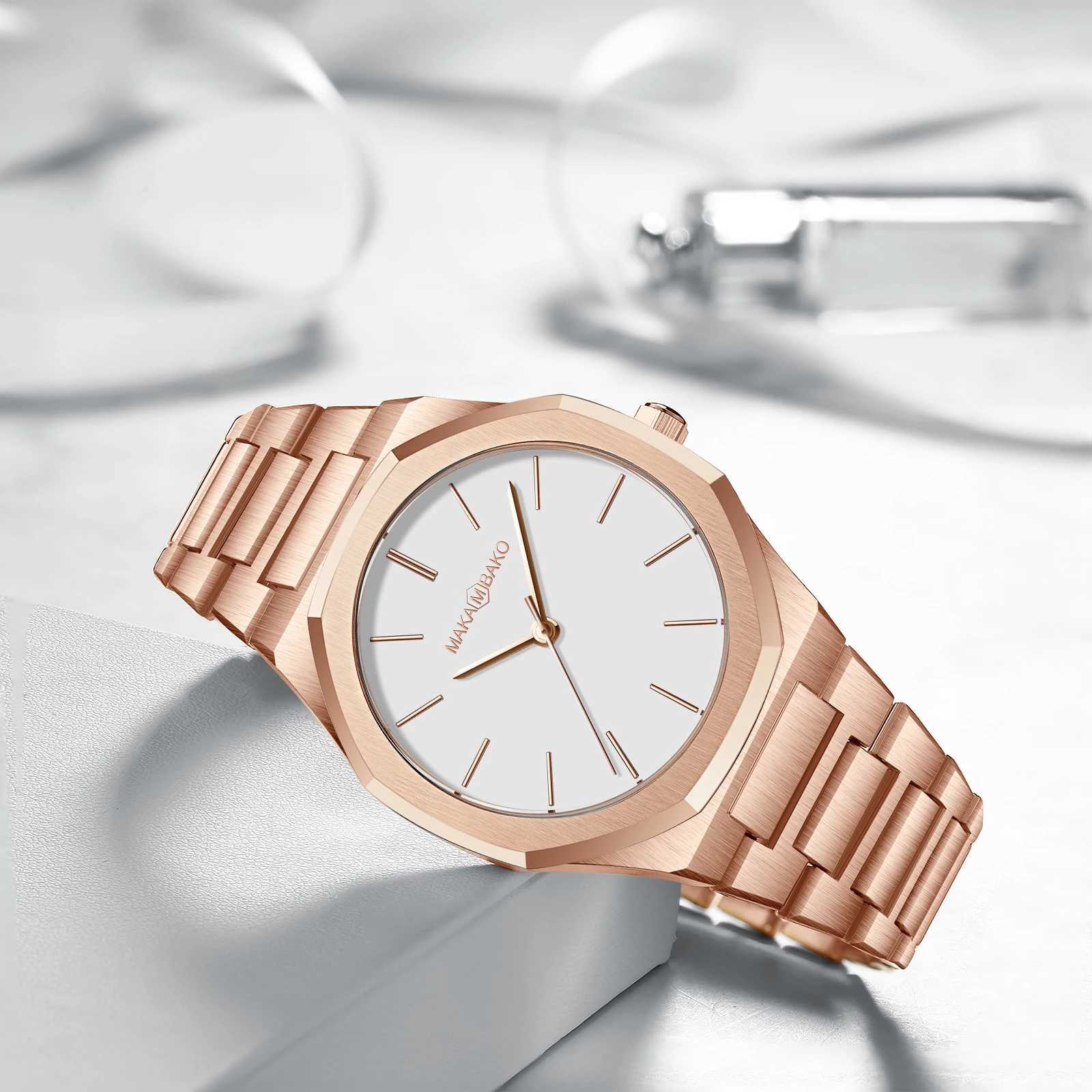 Top Brand Luxury Rose Gold Stainless Steel Band Business Watch 40mm Mens Fashion Black Wristwatch Waterproof Women Quartz Watch Y250605