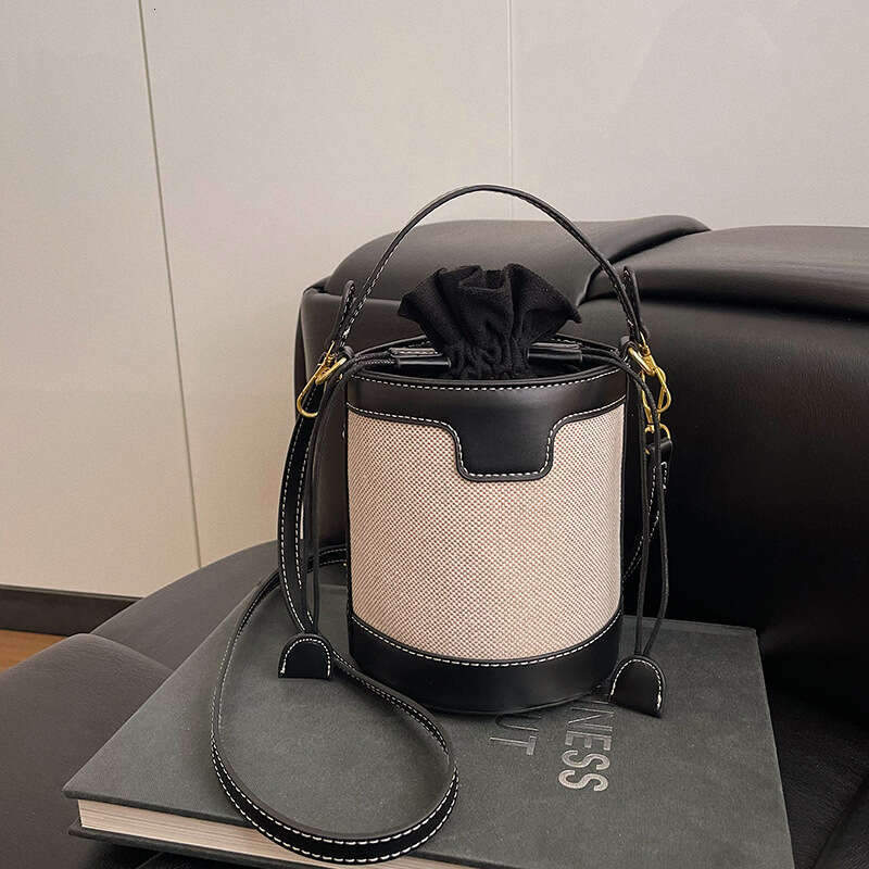 Color-Block Handheld Bucket for Women 2025 New Trendy Fashion Cylinder Single Shoulder Crossbody Bag