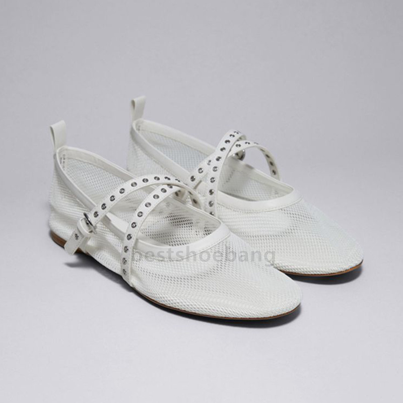 Mesh Leather Designer Flat Shoes Women Hollow Ballet Flats Comfort Soft Soled Dance Shoe Summer Casual Mary Jane Sandals Loafers Fashion Classics Blac