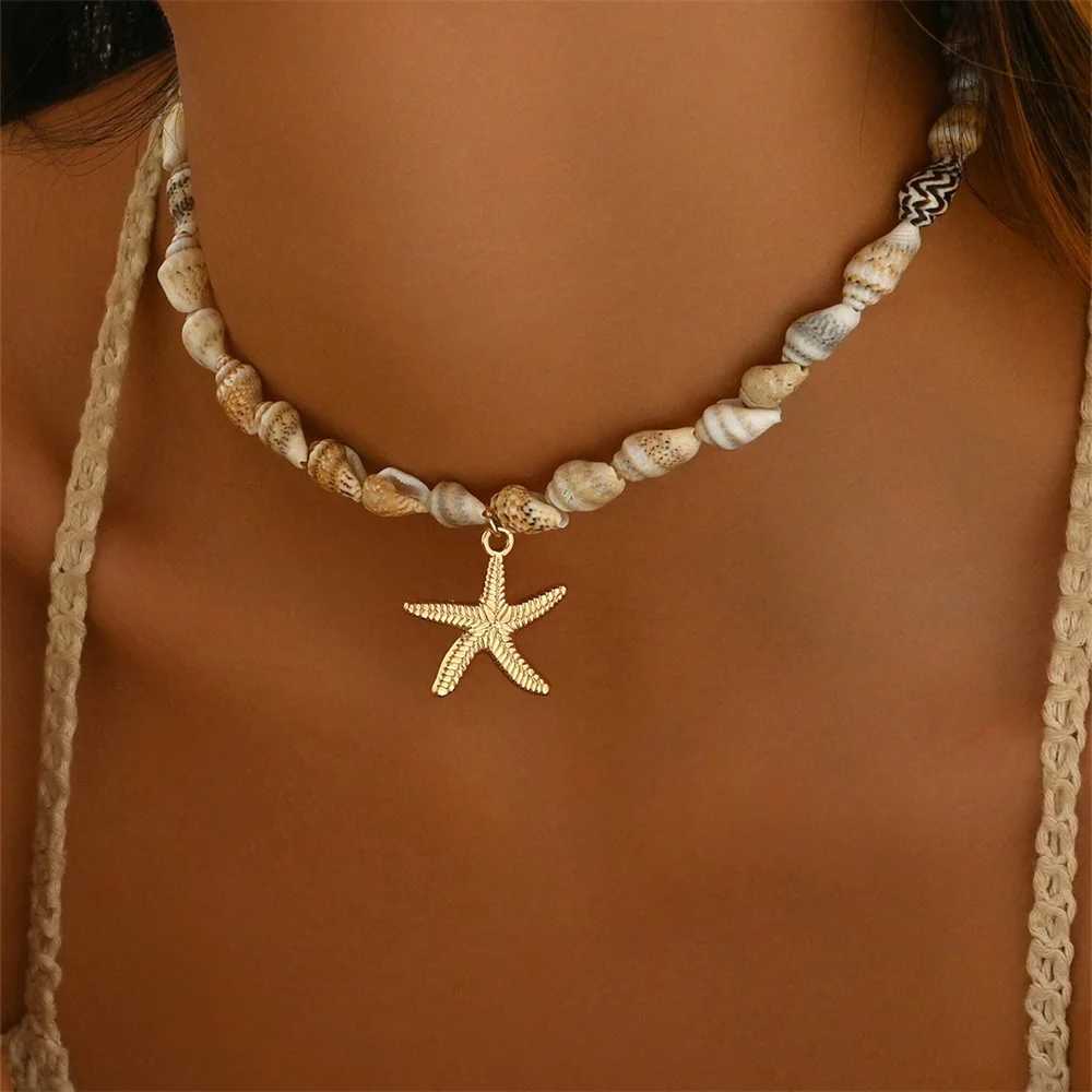 Beach Style Natural Seashell Beaded Necklace With Handmade Tropical Starfish Pendant Fashion Ocean Inspired Jewelry Choker Women Y250605