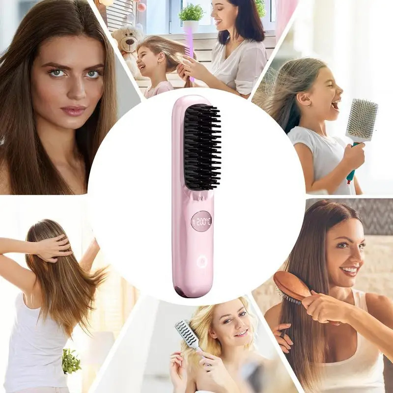 Hair Straightener Brush USB Charging Smoothing Hair Brush Portable Hair Straightener Hair Straightener Straightening Brush for 250605