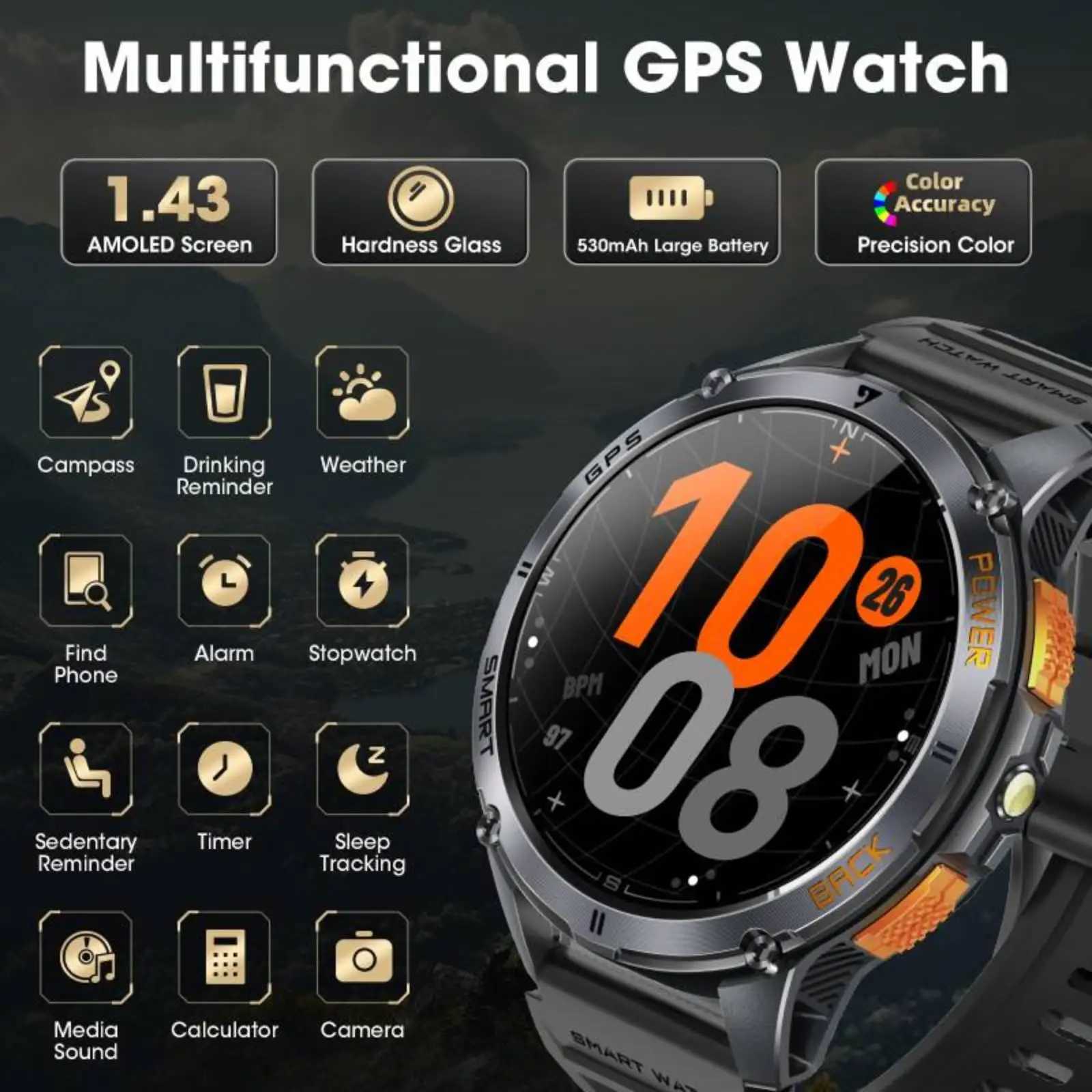 LIGE New Premium GPS Smart Watch Outdoor Altimeter Bareter AMOLED Sn Built-in GPS Cpass Military Sports Smartwatch Men C251203