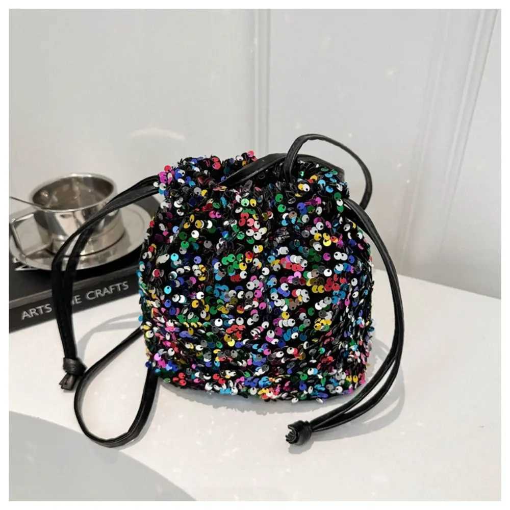 Women Handbag Sequin Shoulder Crossbody Bag Fashion Versatile Large Capacity Wallet Purse Multicolor Drawstring Bucket Bag M250606