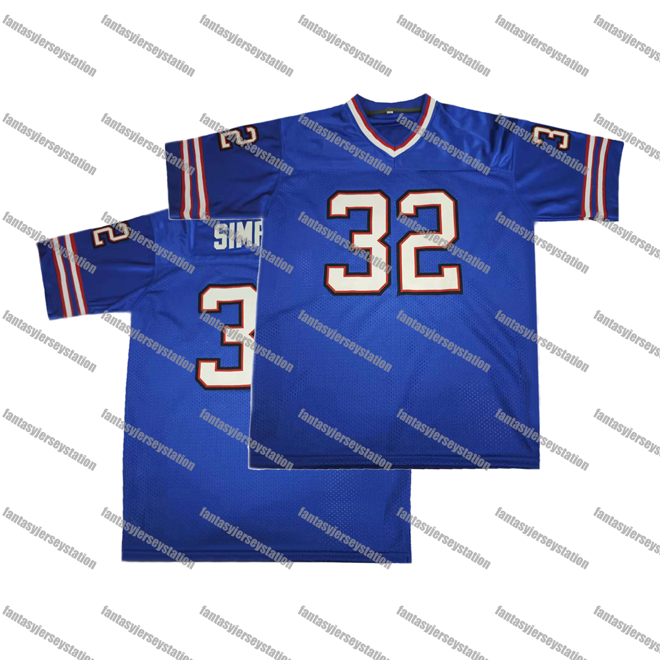 IN STOCK Men's 32 Blue Simpson Polyester Football Jersey, V-Neck Short Sleeve Sports Top, Loose Fit for Soccer, Cycling, Everyday & Athletic Acti
