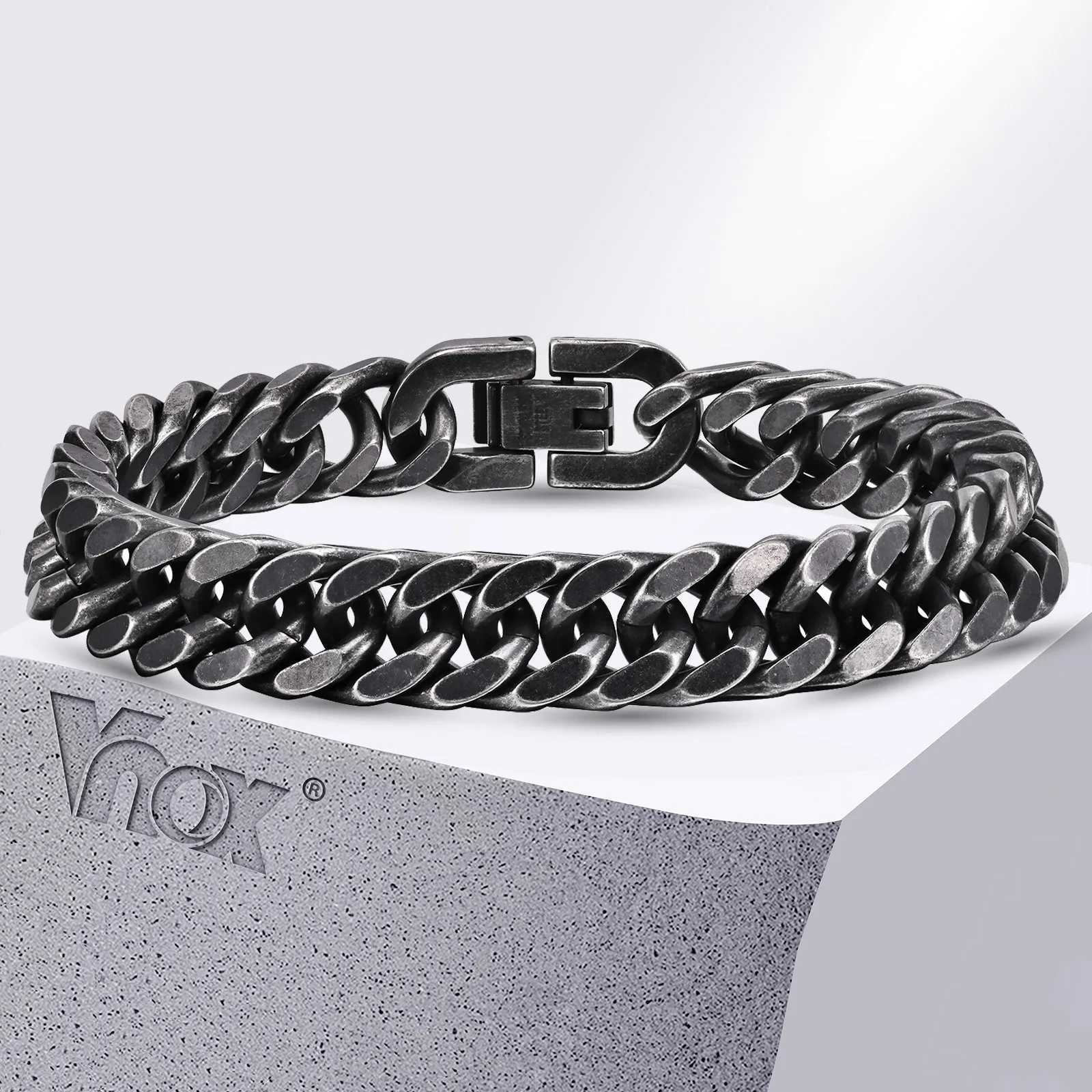 Vnox Thick Heavy Stainless Steel Cuban Chain Bracelets for Men Boys Oxidized Antique Metal Miami Curb Link Wristband Jewelry W250606