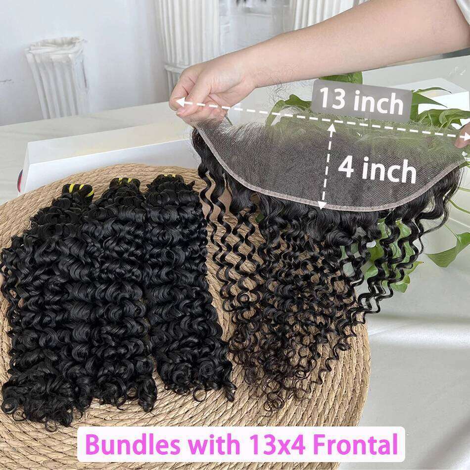 Deep Curly Double Drawn Human Bundles With 4x4 5x5 Closure 13x4 HD Lace Frontal Natural Color Raw Hair Weave Extensions