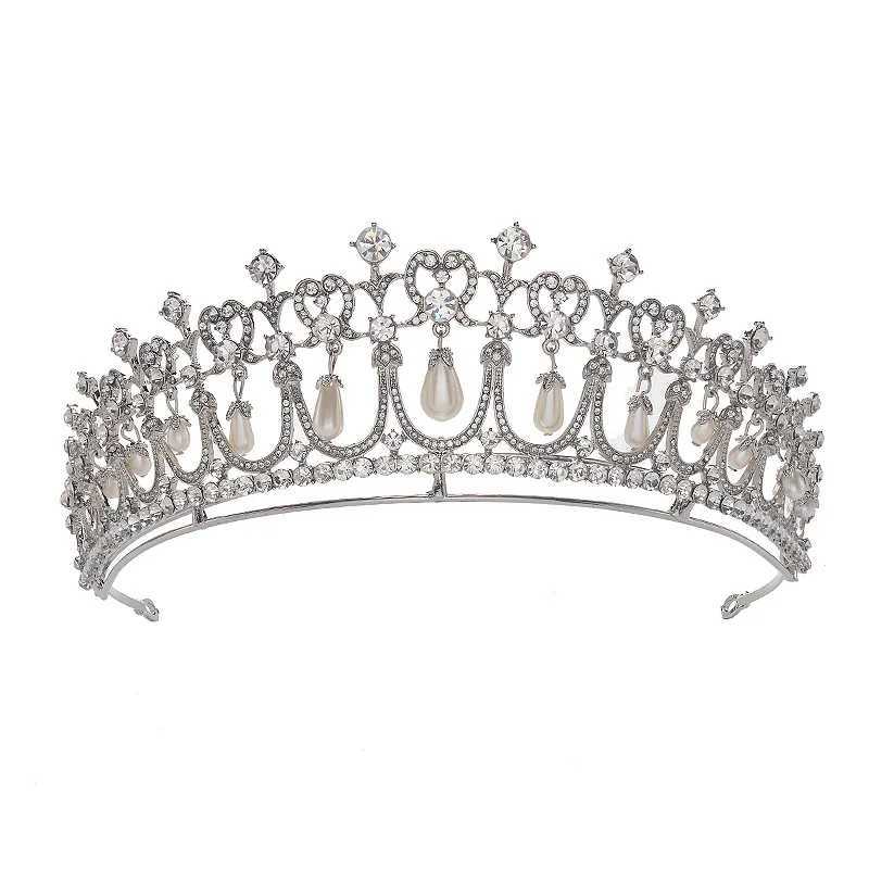 Baroque Crystal Pearl Bridal Tiaras Diana Crown Rhinestone Pageant Diadem Bride Headband Wedding Hair Accessories Tiara De Noiva Z250605