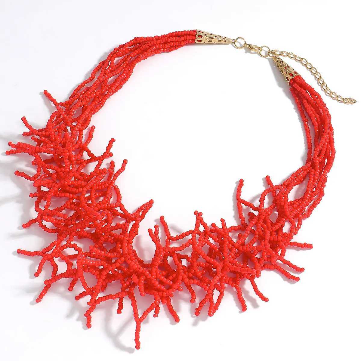 Fashion Colorful Beads Coral Necklace For Women Boho Ethnic Retro Multilayer Summer Vacation Sea Beach Jewelry Gift Girlfriend Y250605