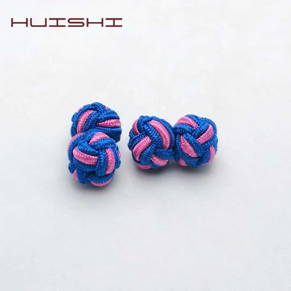 HUISHI Novelty Silk Knots Cufflinks Men Fashion Multicolor Handmade Elastic Double Rope Ball Cuff Link Button For Men Shirt Gift W250606