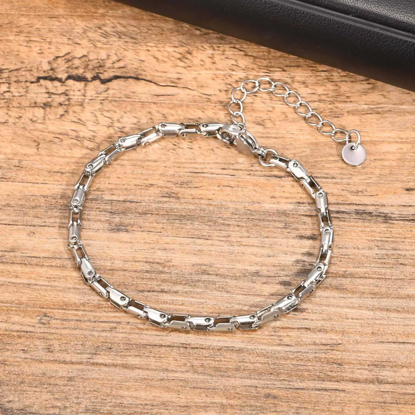 Thin Stainless Steel Chain Bracelets for Men Boys Waterproof Handmade Chain Links Wristband Stylish Gift for Husband Father BBF W250606