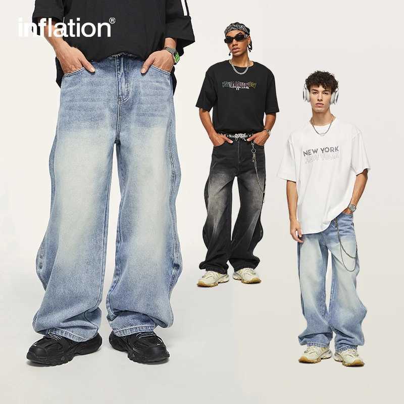 INFLATION Brand Baggy Wide Leg Boyfriend Jeans Unisex Vintage Washed Blue Denim Trousers Male Pants Plus Size Z250605