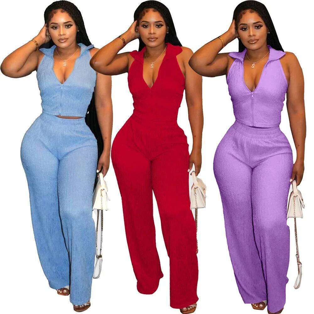 Women's Two-piece Lapel Sleeveless Top Pleated Casual Pants Set for Summer 2025