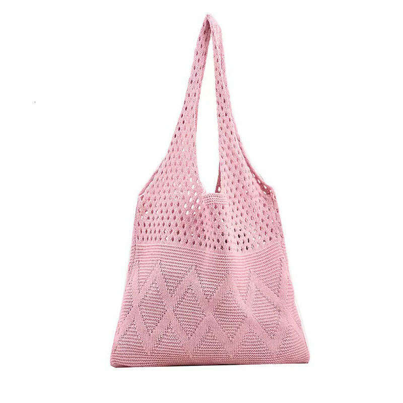 Knitted For Women, Lazy Style Single Shoulder Artistic Tote Fabric Casual Underarm Bag, Handheld Hollow Woven Bag B5