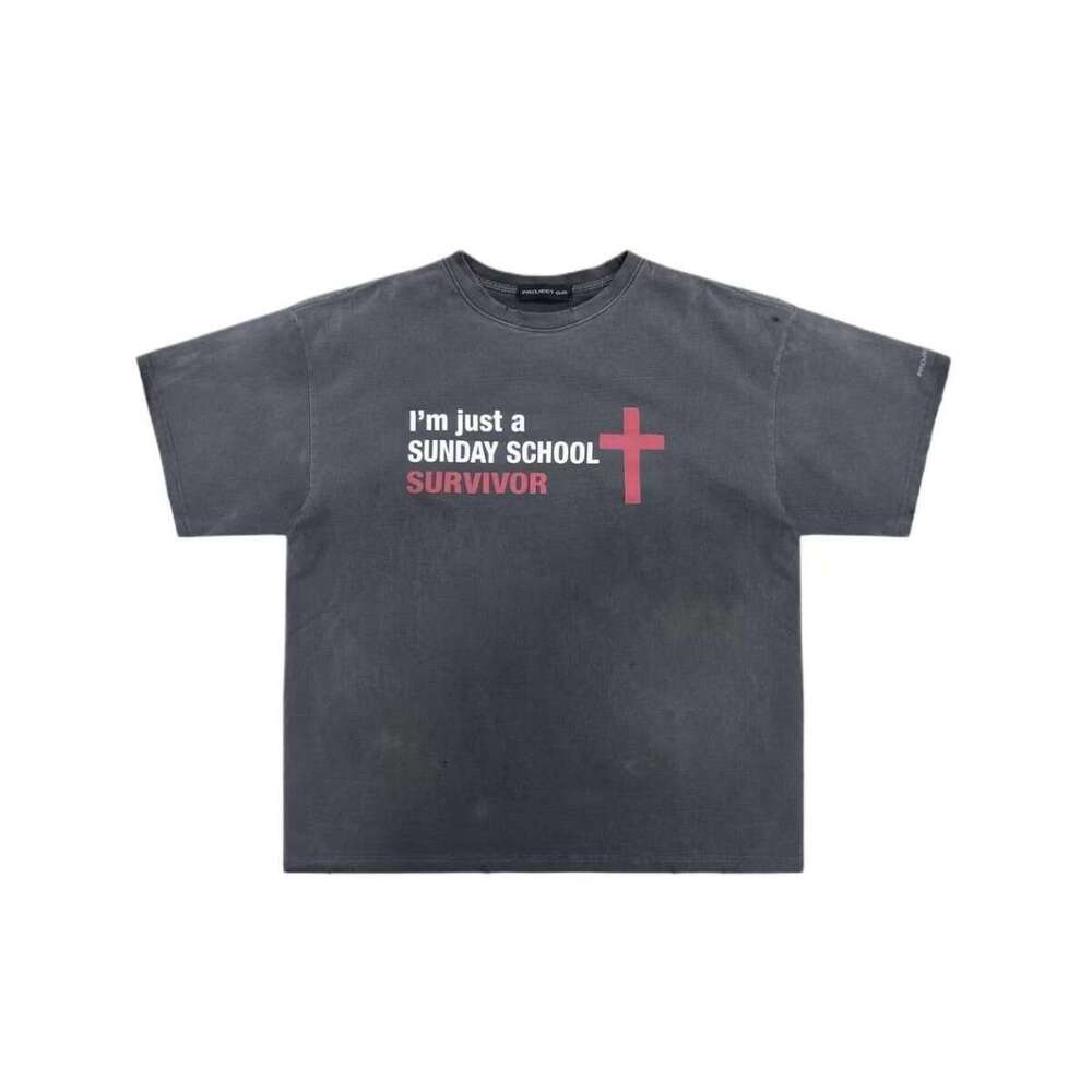 Niche Brand G/R 24ss American Washed Vintage Printed Slogan Short Sleeve T-Shirt Unisex Trend