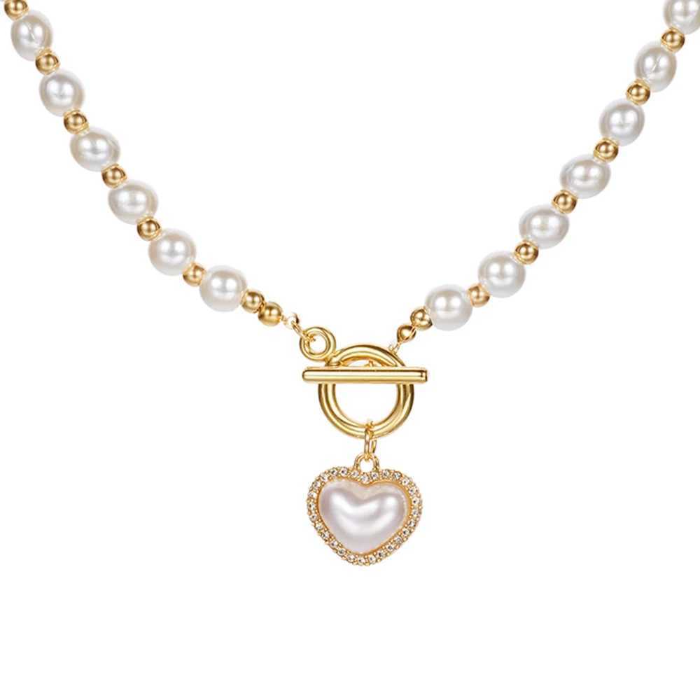 Elegant Pearl Necklace For Women Heart Pendant Necklaces Luxury Imitation Pearls Chain Necklaces Korean Jewelry Girls Gifts Y250605
