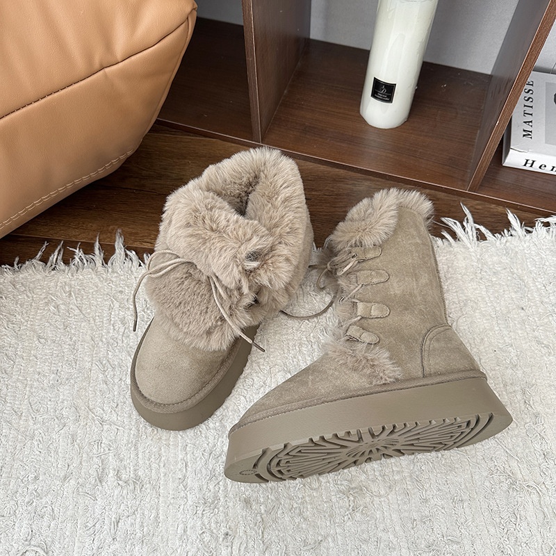 2025 free shipping autumn and winter new designer shoes, women's fashion khaki thick soled high tube snow boots, warm and height increasing snow 