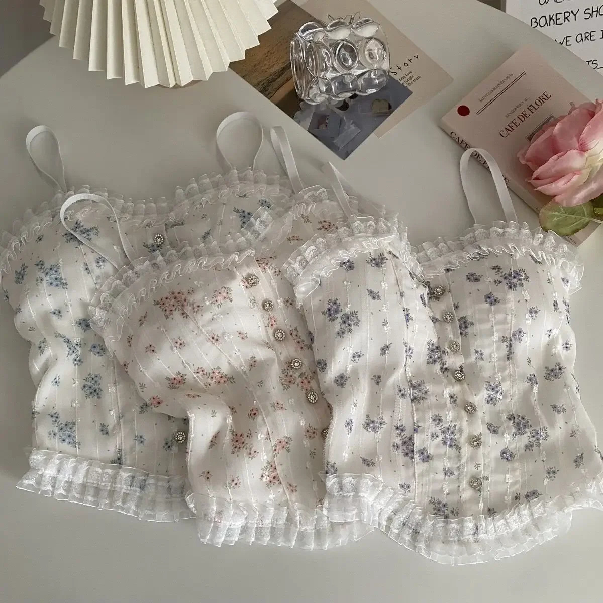 Y2k Tops French Floral Wood Earhem Camisole Womens Outer Wear with Breathable Lace Backbeautiful Underwear for Summer 250527