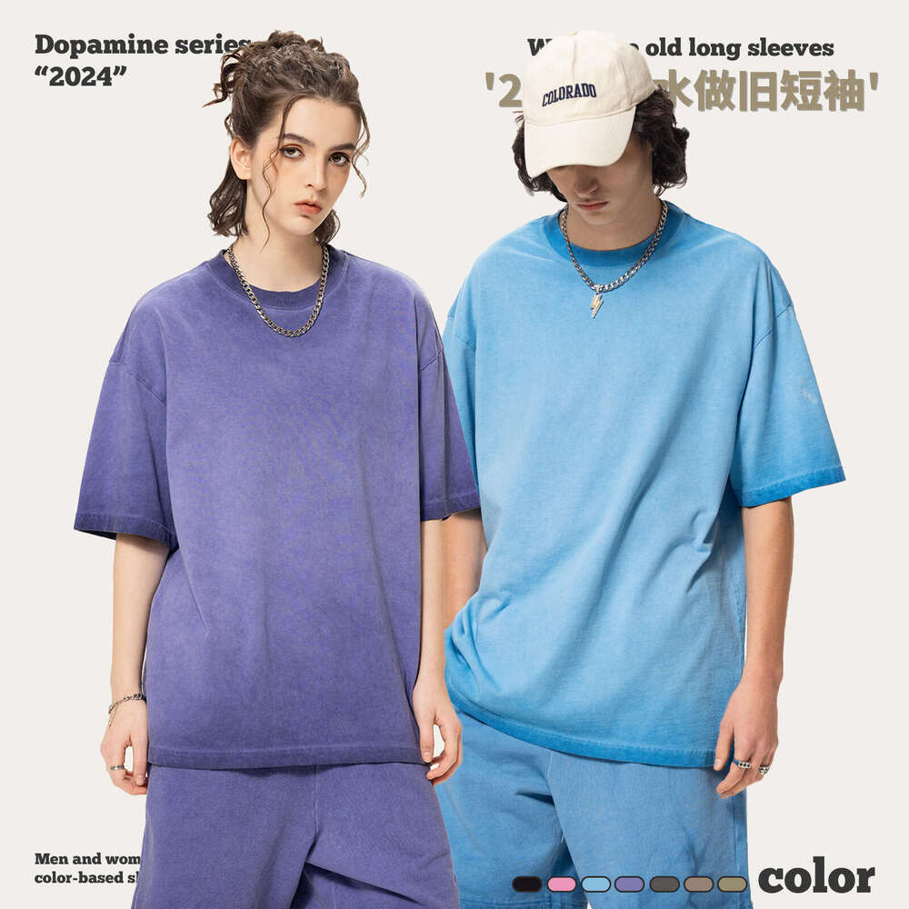 Men's Clothing|Washed Vintage For Men American Style Ins Street Dopamine Pure Cotton Trendy Brand Short Sleeve T-Shirt B5