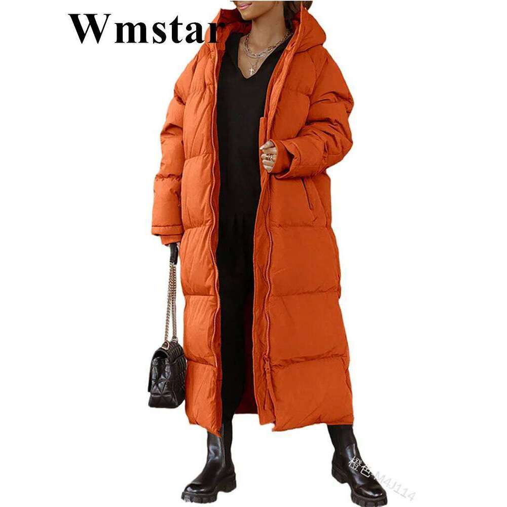 Wmstar Women Coat New Winter Thickened Loose Style Sleeve Solid Color Windproof Warm Hooded Down Cotton Padded Long Jacket