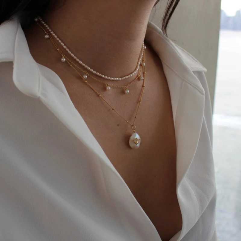 Vintage Style Dainty Freshwater Rice Pearl Necklace for Men and Women Minimalist Choker Necklace Layered Jewelry For Mom Gift Y250605