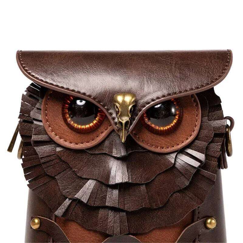 Womens Cartoon Shoulder Bag,Girls PU Leather Crossbody Bag,Coin Purse Medieval Steampunk Owl Bag For Daily Travel