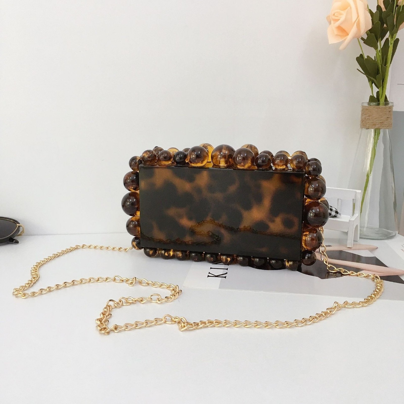 Acrylic bag Mini square bag Beaded dinner bag Womens bag INS Chain acrylic bag One shoulder crossbody bag 250327