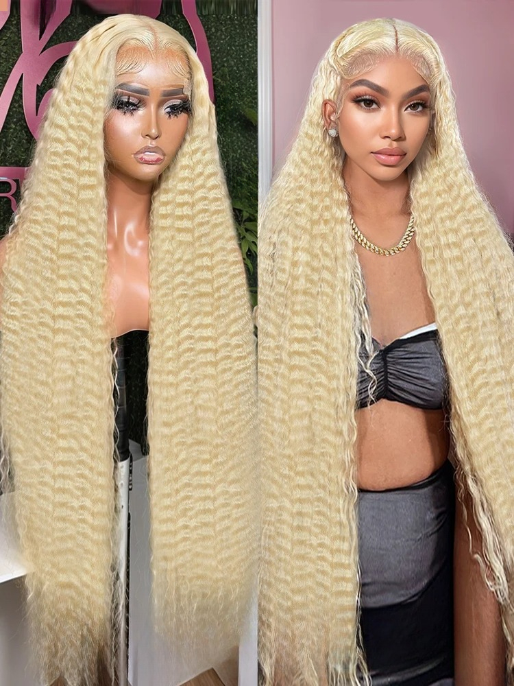 36 Inch Deep Wave 613 Honey Blonde 13x4 Transparent Lace Front Human Hair Wigs 13x6 HD Lace Frontal Curly Wave Wig For Woman 250% Synthetic Wigs