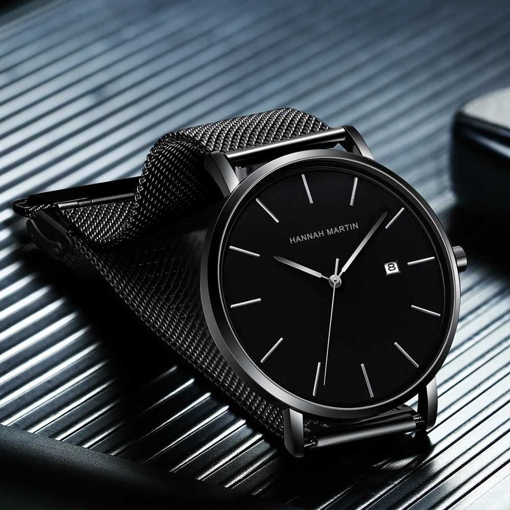 Classic Bauhaus Design Men Watch Dark Blue Japan Quartz Waterproof Stainless Steel Fashion Business Calendar Ultra Thin Watches Y250605