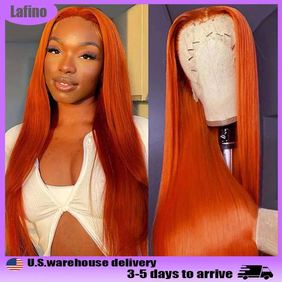 Lafino 350 Ginger Orange 13x6 Hd Frontal Straight 13x4 Colored Lace Front Wig Human Hair