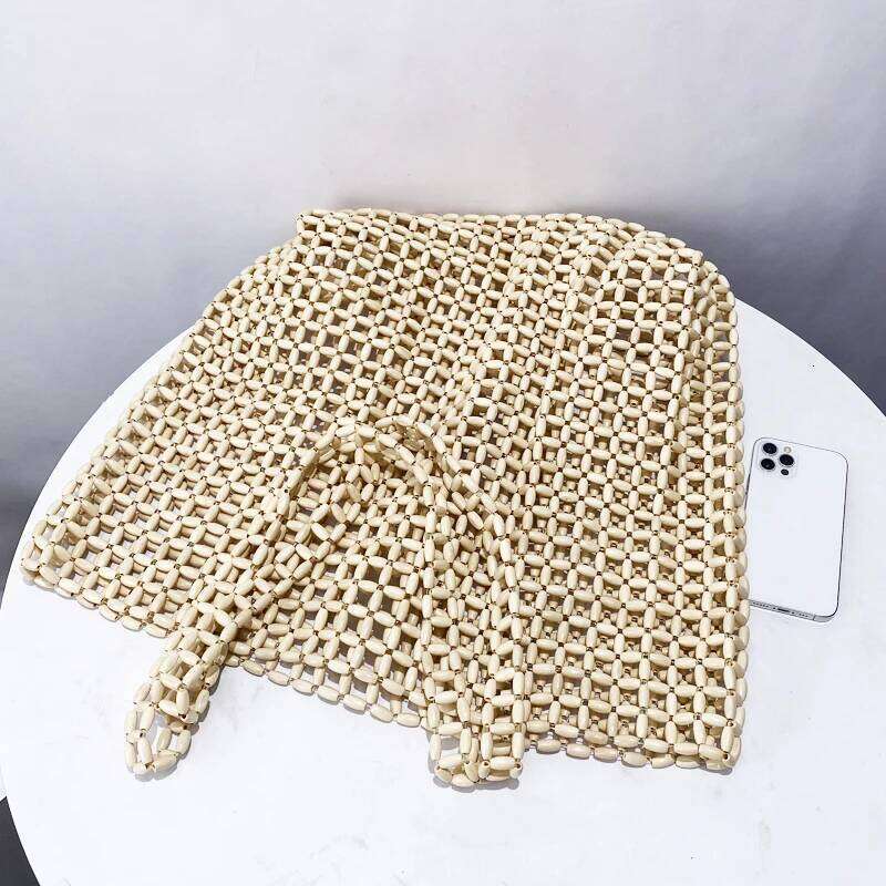 National Large Capacity Beach Tote Bags For Women Designer Handbag Purses 2025 New In Wood Woven Hollow Underarm Shoulder
