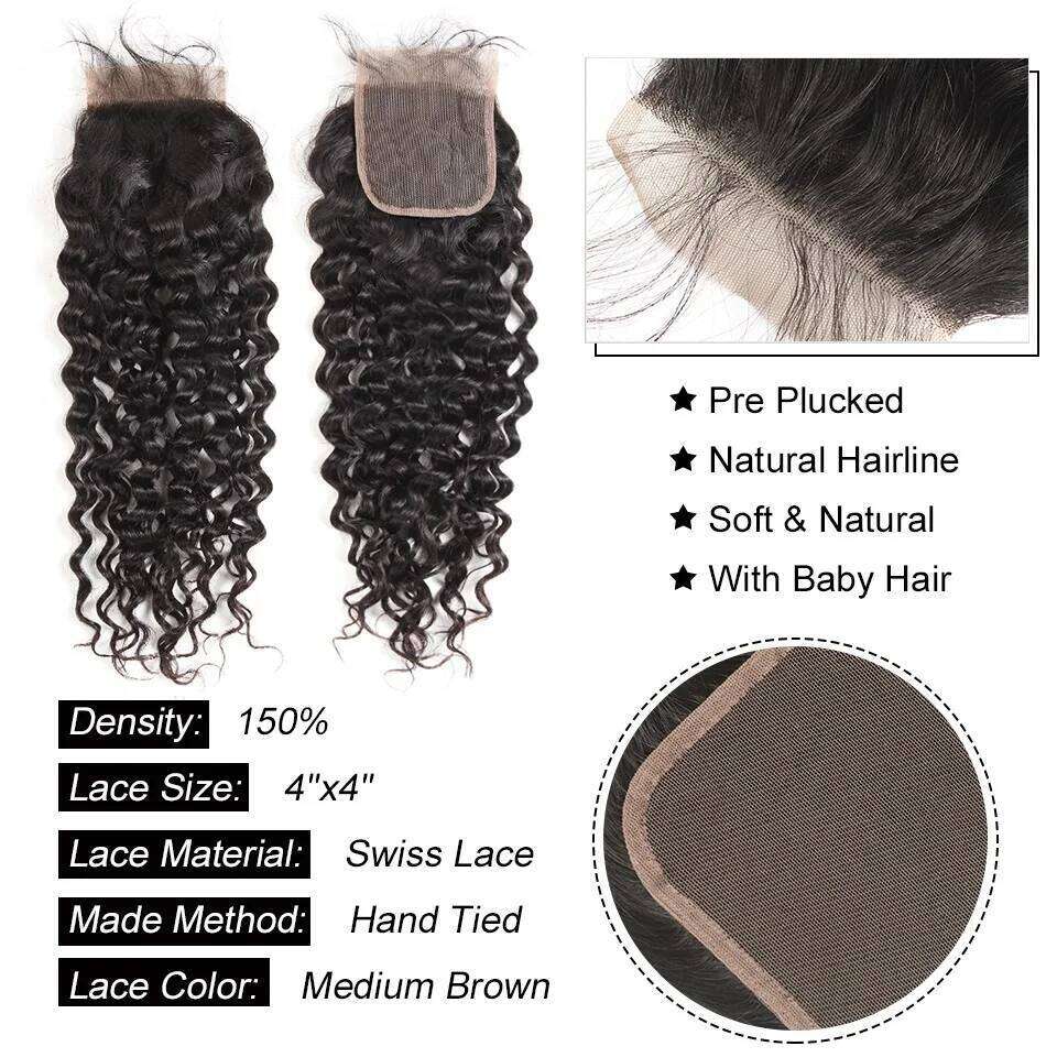 AliPearl Water Wave 4x4 Transparent Remy Peruvian Human Hair Bundles With Closure Free Part PrePlucked