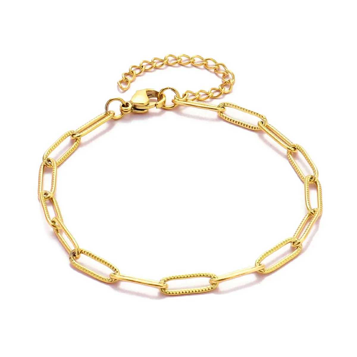 5pcs/Lot 17-22cm Stainless Steel 18k Gold Plated Paperclip Cross Link Chain Bracelet for Handmade DIY Charm Women Jewelry Making W250606