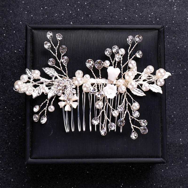 Silver Color Flower Pearl Crystal Wedding Hair Comb Hairpin Headband For Bride Women Wedding Hair Accessories Jewelry Tiara Gift Z250605