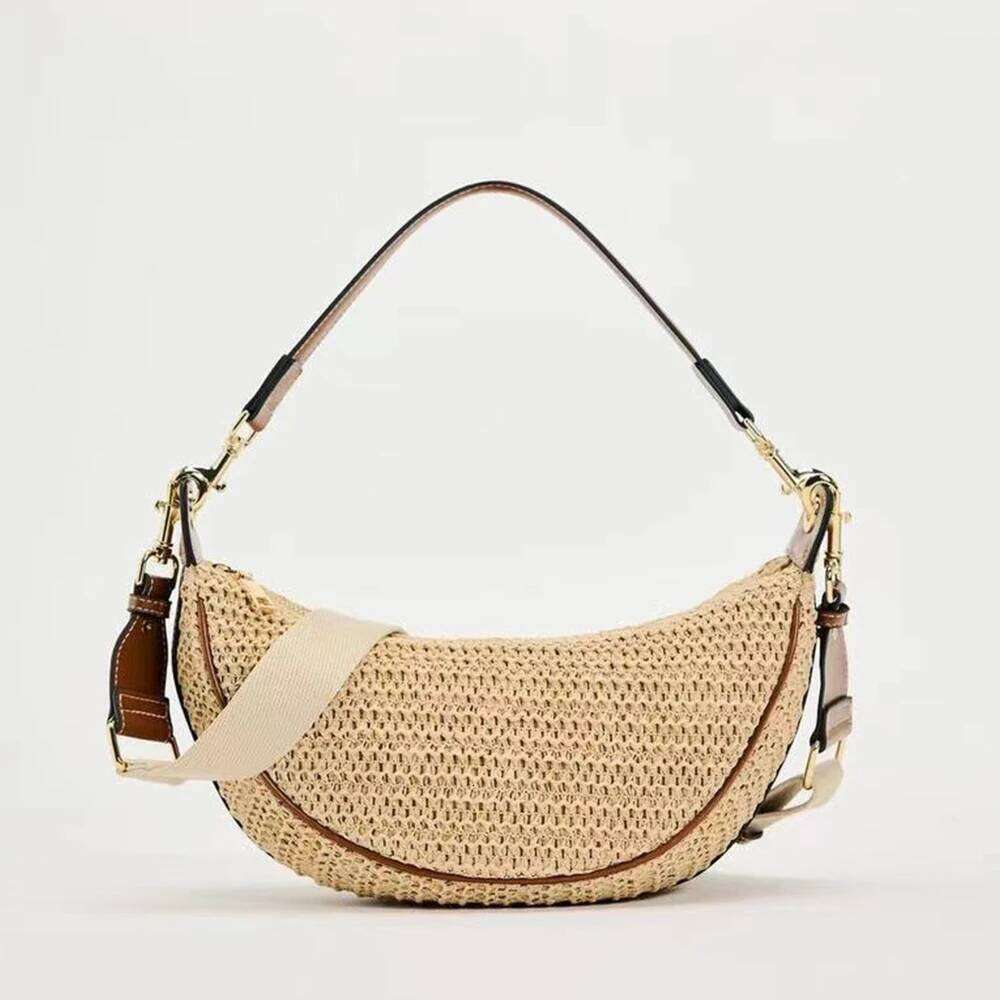 Fashion Woven Hobo Straw Bohemian Half Moon Travel Beach Bags For Women Handbags Designer Handmade Shoulder Crossbody Bag