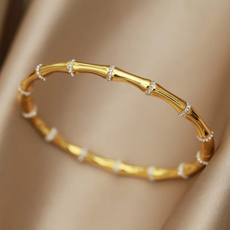 Stainless Steel Crystal Bamboo Bangles bracelets for Women Fashion Jewelry Delicate Bangle Accessories 250606