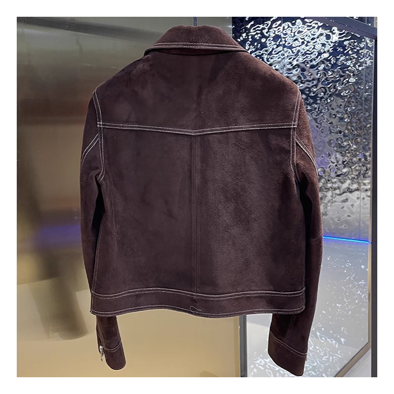 Top layer sheepskin suede genuine leather jacket