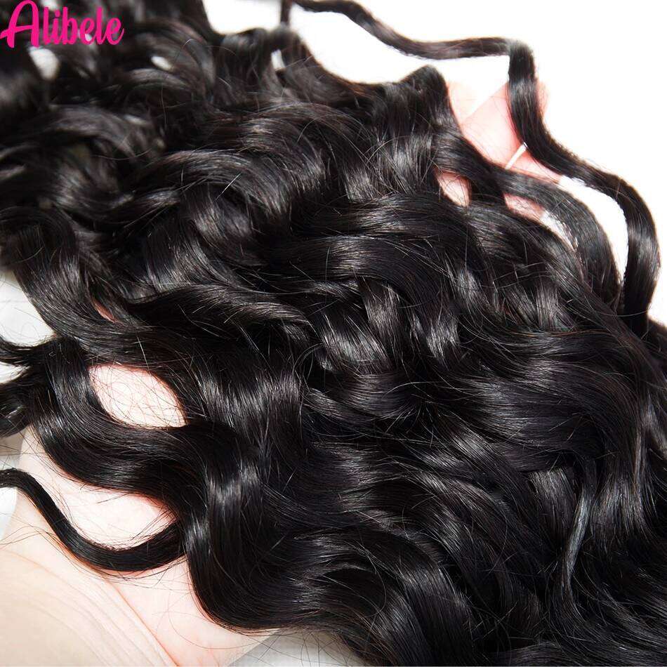 Alibele 5x5 HD Malaysia Water Wave Weave Human Hair Bundles With 4x4 Lace Closure